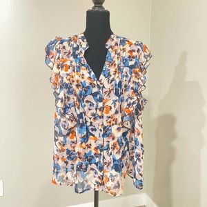 COPY - ELLE Womens Blue floral ruffle,short Sleeve SZ 2X